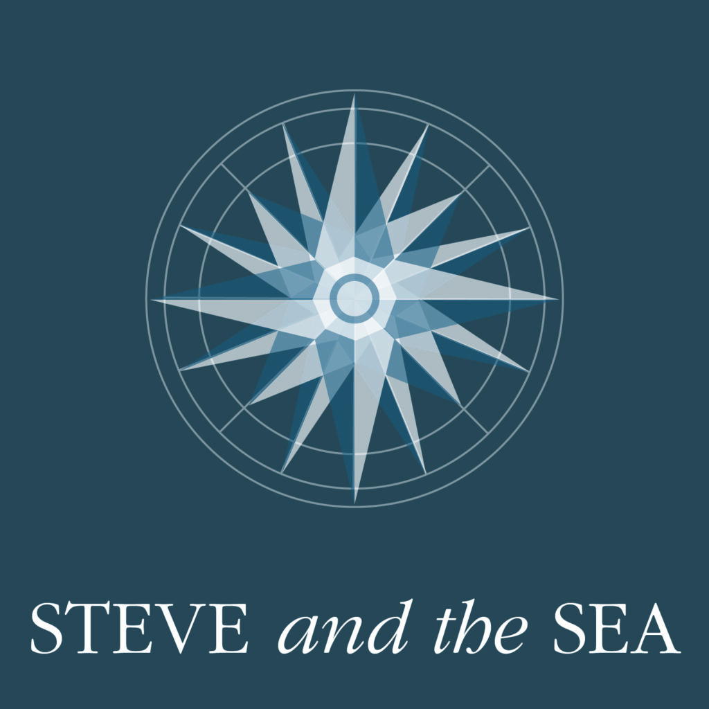 Cover art for "Demo" by Steve and the Sea. The design is a graphic of a compass rose with the artist name underneath. The background is a dark green-blue colour, while the design is lighter shades of grey and white.